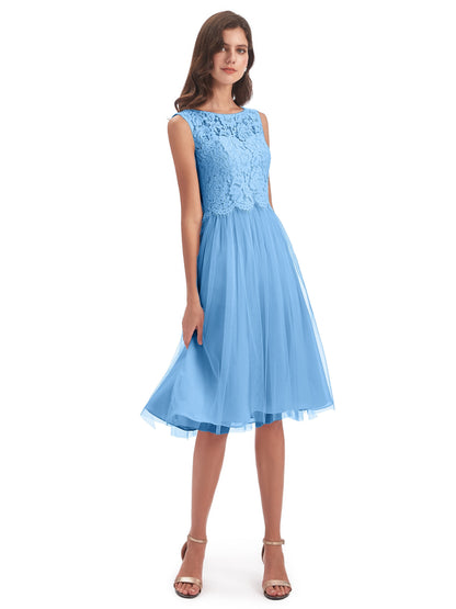 Luna Knee Length Scoop Lace Bridesmaid Dresses