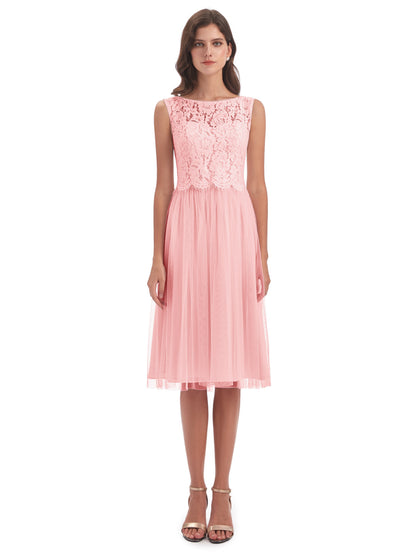 Luna Knee Length Scoop Lace Bridesmaid Dresses