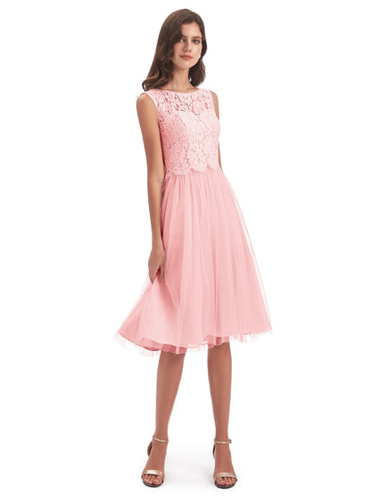 Luna Knee Length Scoop Lace Bridesmaid Dresses