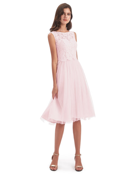 Luna Knee Length Scoop Lace Bridesmaid Dresses