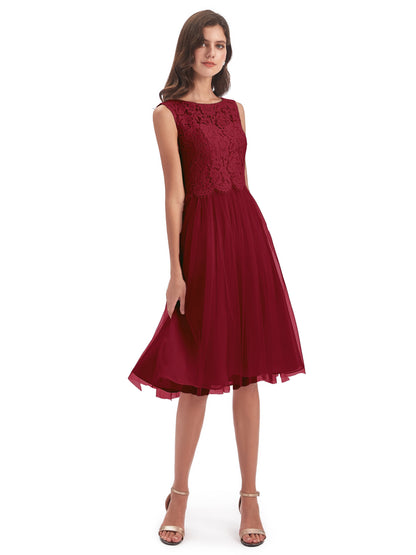 Luna Knee Length Scoop Lace Bridesmaid Dresses