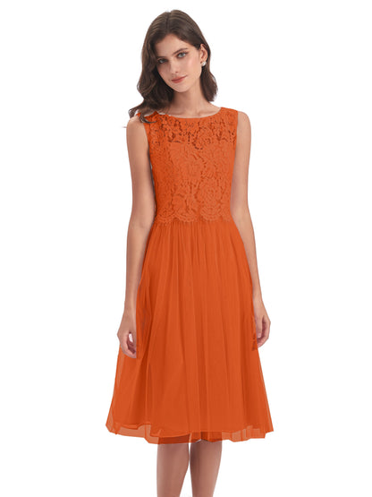Luna Knee Length Scoop Lace Bridesmaid Dresses