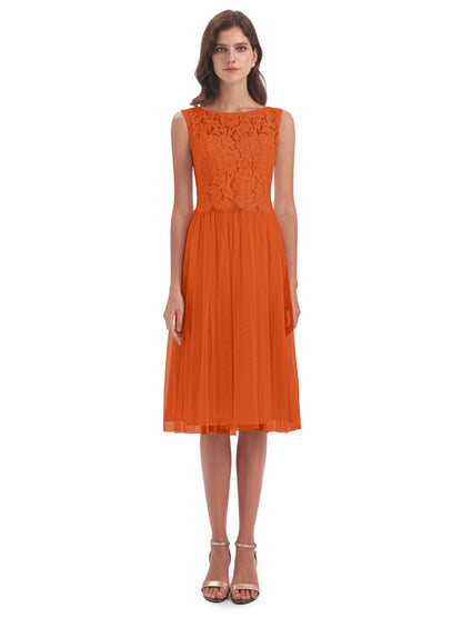 Luna Knee Length Scoop Lace Bridesmaid Dresses