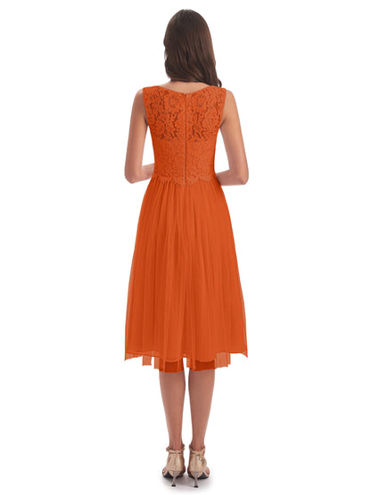 Luna Knee Length Scoop Lace Bridesmaid Dresses