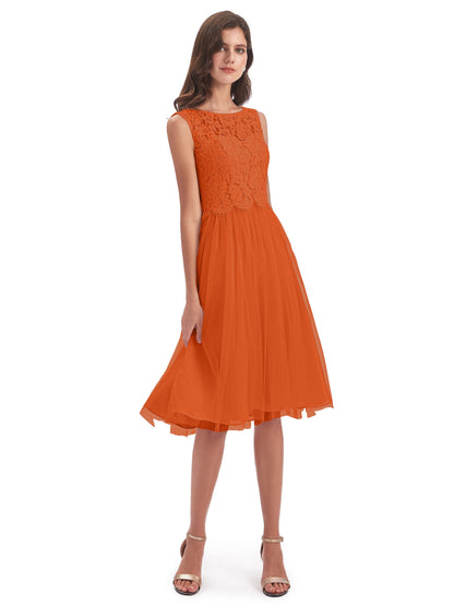 Luna Knee Length Scoop Lace Bridesmaid Dresses