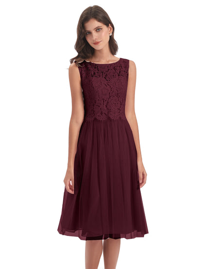 Luna Knee Length Scoop Lace Bridesmaid Dresses
