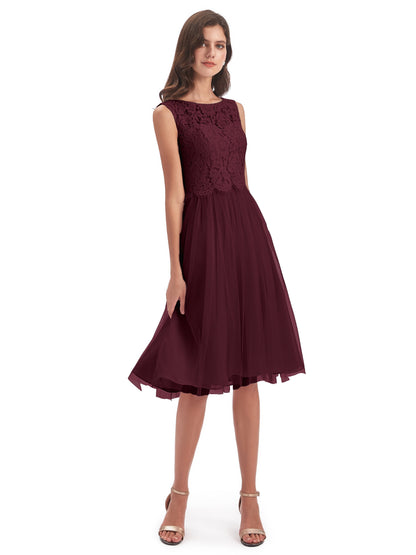 Luna Knee Length Scoop Lace Bridesmaid Dresses