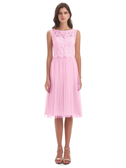Luna Knee Length Scoop Lace Bridesmaid Dresses