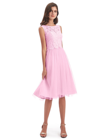 Luna Knee Length Scoop Lace Bridesmaid Dresses