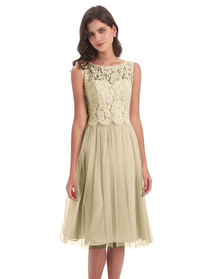 Luna Knee Length Scoop Lace Bridesmaid Dresses