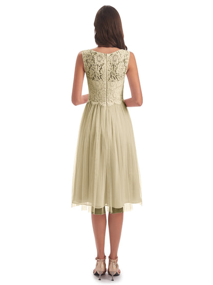 Luna Knee Length Scoop Lace Bridesmaid Dresses