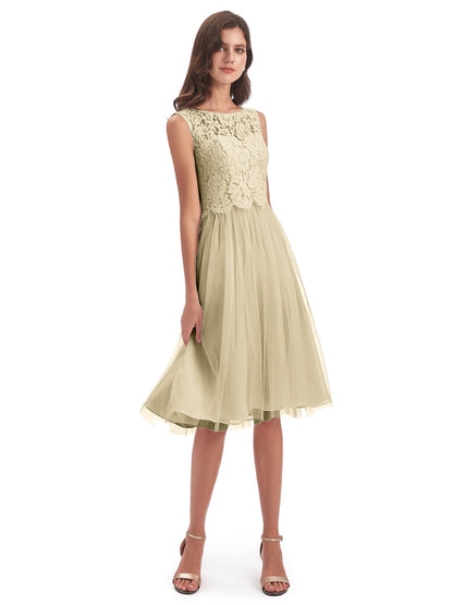 Luna Knee Length Scoop Lace Bridesmaid Dresses