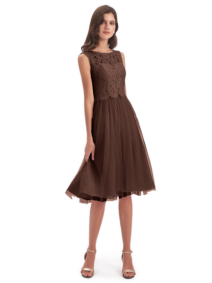 Luna Knee Length Scoop Lace Bridesmaid Dresses