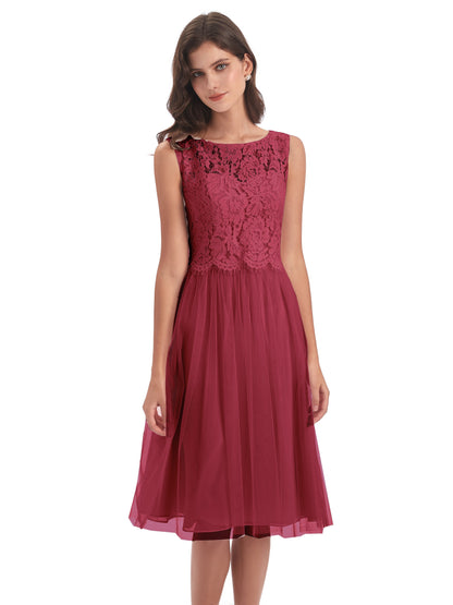 Luna Knee Length Scoop Lace Bridesmaid Dresses