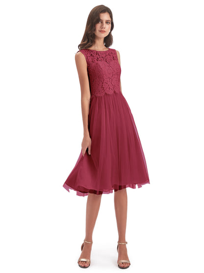 Luna Knee Length Scoop Lace Bridesmaid Dresses