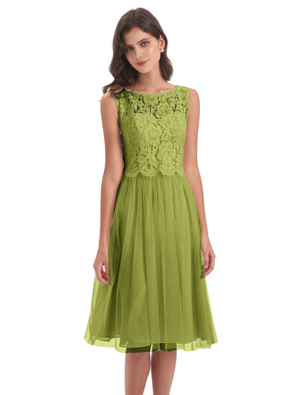 Luna Knee Length Scoop Lace Bridesmaid Dresses
