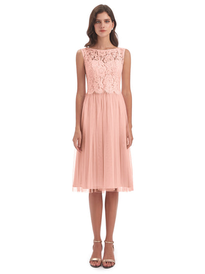 Luna Knee Length Scoop Lace Bridesmaid Dresses