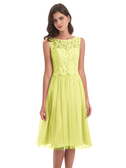 Luna Knee Length Scoop Lace Bridesmaid Dresses
