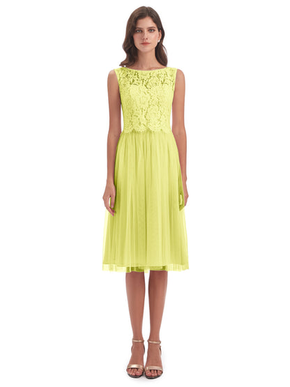 Luna Knee Length Scoop Lace Bridesmaid Dresses