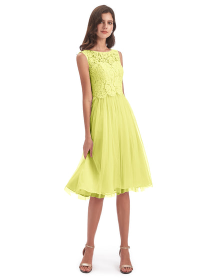 Luna Knee Length Scoop Lace Bridesmaid Dresses