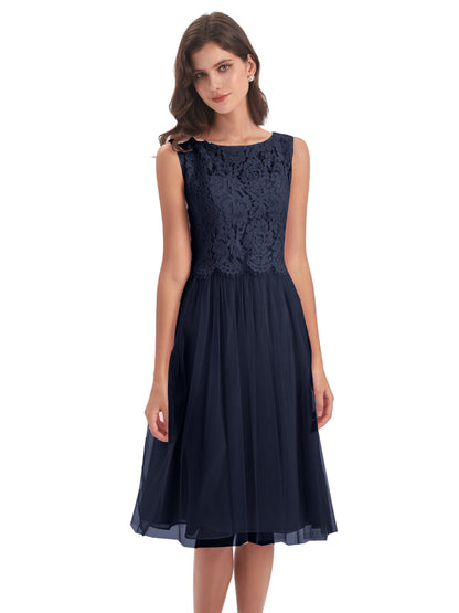Luna Knee Length Scoop Lace Bridesmaid Dresses