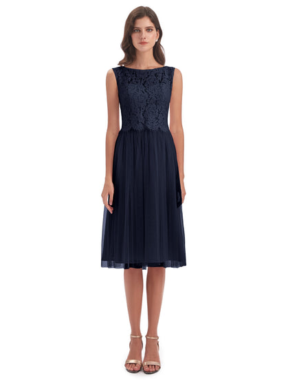 Luna Knee Length Scoop Lace Bridesmaid Dresses