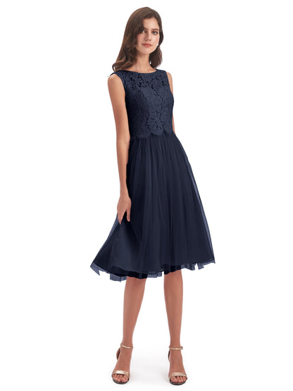 Luna Knee Length Scoop Lace Bridesmaid Dresses