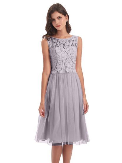 Luna Knee Length Scoop Lace Bridesmaid Dresses