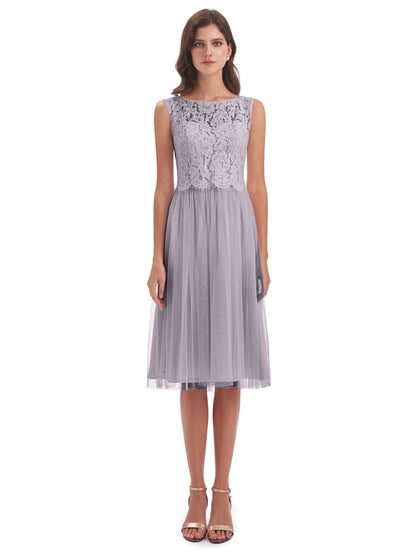 Luna Knee Length Scoop Lace Bridesmaid Dresses