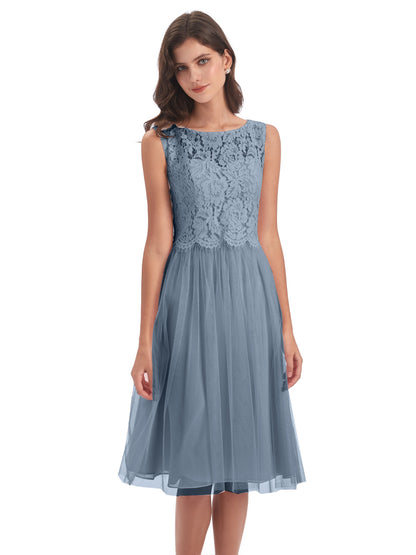 Luna Knee Length Scoop Lace Bridesmaid Dresses