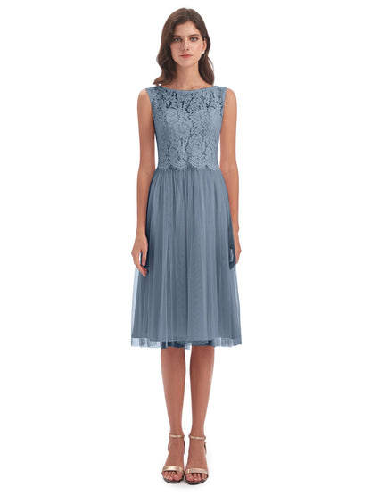 Luna Knee Length Scoop Lace Bridesmaid Dresses