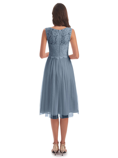 Luna Knee Length Scoop Lace Bridesmaid Dresses