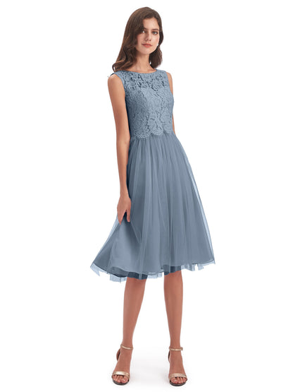 Luna Knee Length Scoop Lace Bridesmaid Dresses