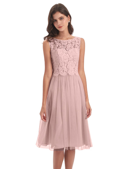 Luna Knee Length Scoop Lace Bridesmaid Dresses