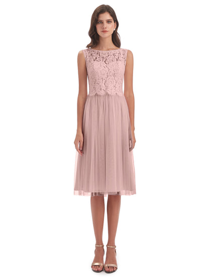 Luna Knee Length Scoop Lace Bridesmaid Dresses