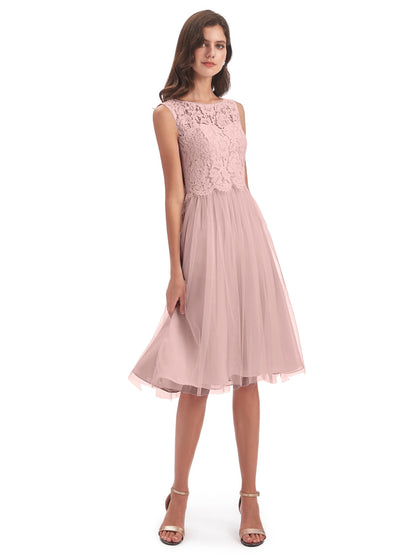 Luna Knee Length Scoop Lace Bridesmaid Dresses