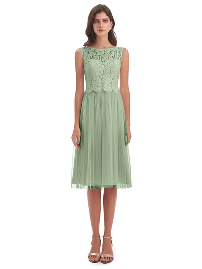 Luna Knee Length Scoop Lace Bridesmaid Dresses