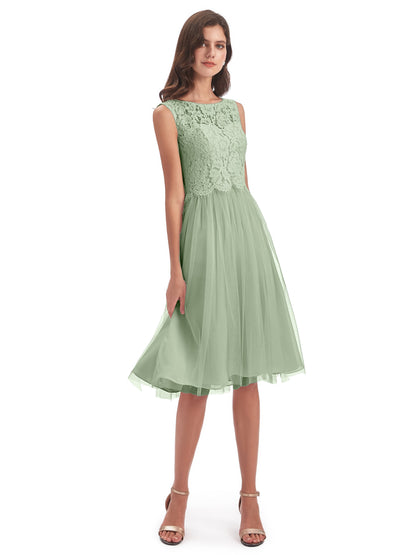 Luna Knee Length Scoop Lace Bridesmaid Dresses