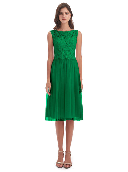 Luna Knee Length Scoop Lace Bridesmaid Dresses