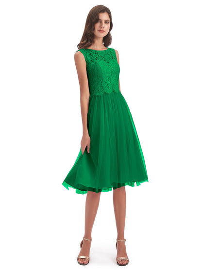 Luna Knee Length Scoop Lace Bridesmaid Dresses