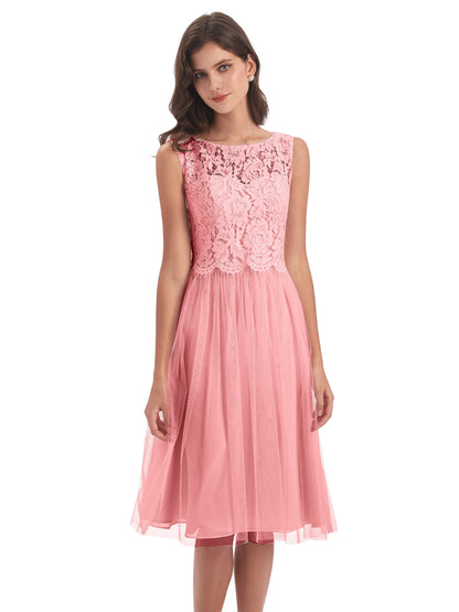 Luna Knee Length Scoop Lace Bridesmaid Dresses