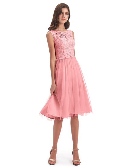 Luna Knee Length Scoop Lace Bridesmaid Dresses