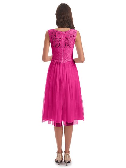 Luna Knee Length Scoop Lace Bridesmaid Dresses