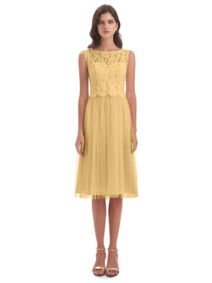 Luna Knee Length Scoop Lace Bridesmaid Dresses