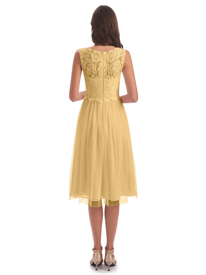 Luna Knee Length Scoop Lace Bridesmaid Dresses