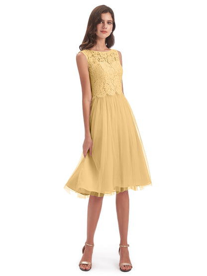 Luna Knee Length Scoop Lace Bridesmaid Dresses