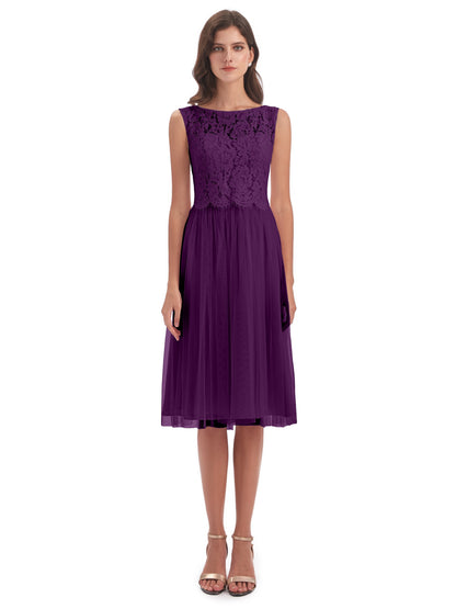 Luna Knee Length Scoop Lace Bridesmaid Dresses