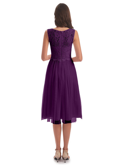 Luna Knee Length Scoop Lace Bridesmaid Dresses