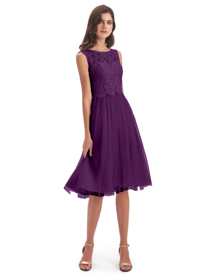 Luna Knee Length Scoop Lace Bridesmaid Dresses
