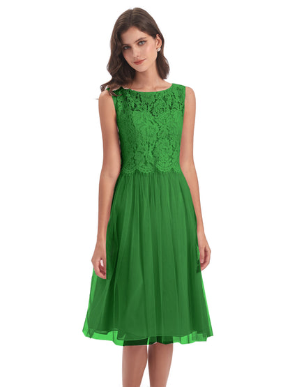 Luna Knee Length Scoop Lace Bridesmaid Dresses